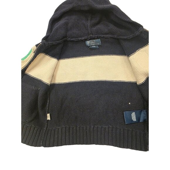Polo Ralph Lauren Cotton Navy Sweater Preppy Knit Hoodie With Crest Patch 24M - Picture 8 of 8